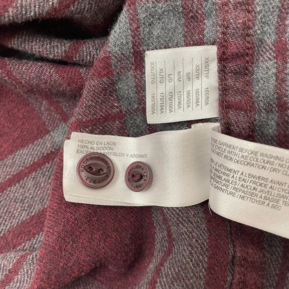 Roots Grey And Burgundy Plaid Flannel Long Sleeve Button Up Shirt, Size S - Picture 6 of 7